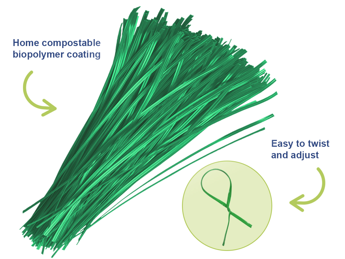 a bunch of green bio twisties