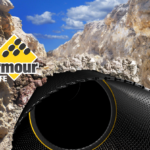 a black pipe with yellow stripe; pipe armour brand